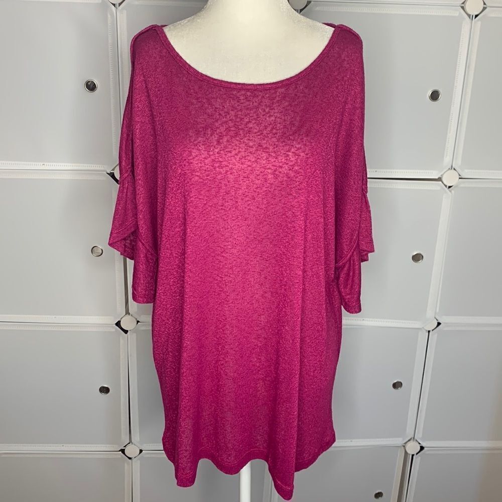Bobeau Purple Pink Flutter Sleeve Blouse Size 1X